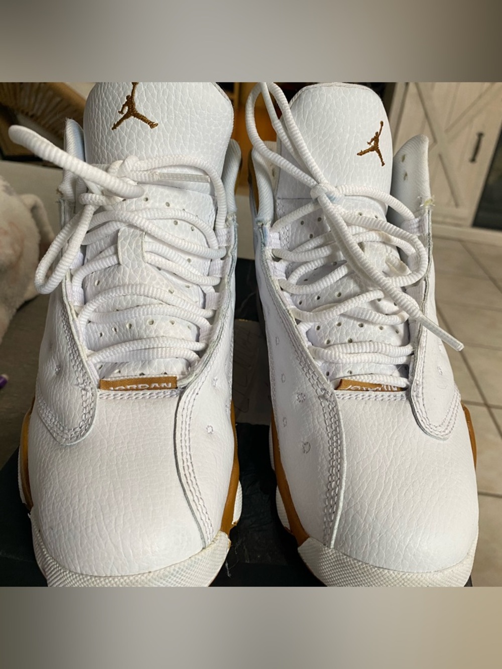Jordan White with Gold Accents Basketball Shoes